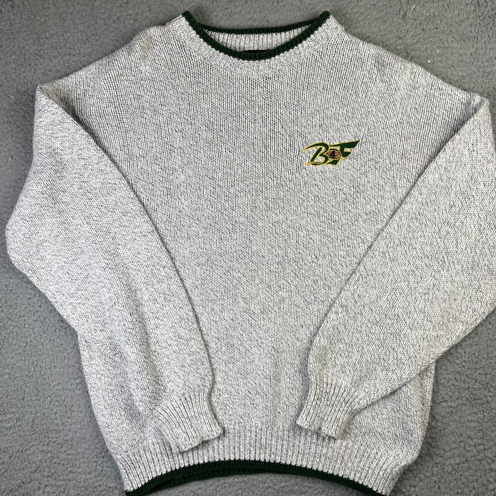 Greenbay Packers Brett Favre Sweater Mens Large Grey Knit Vintage Sweatshirt
